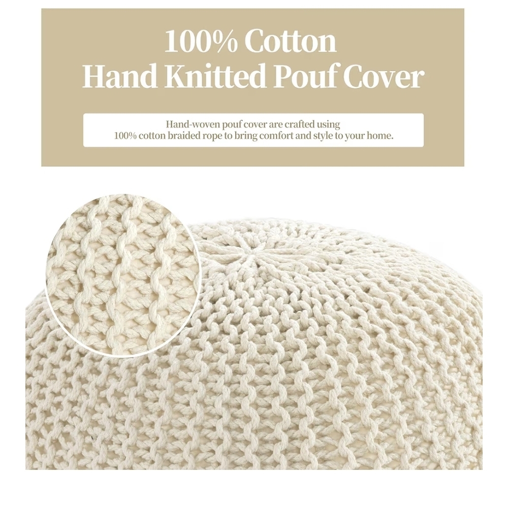 Cream Knit Pouf Ottoman Cover - Picture 4 of 8